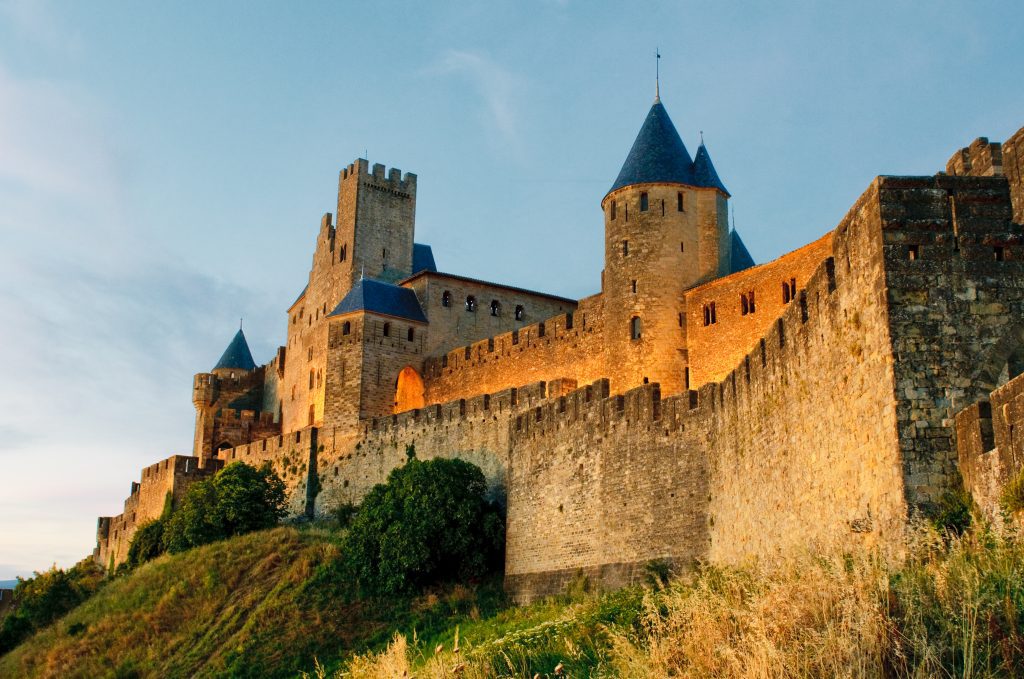 Medieval town of Carcassonne at sunset